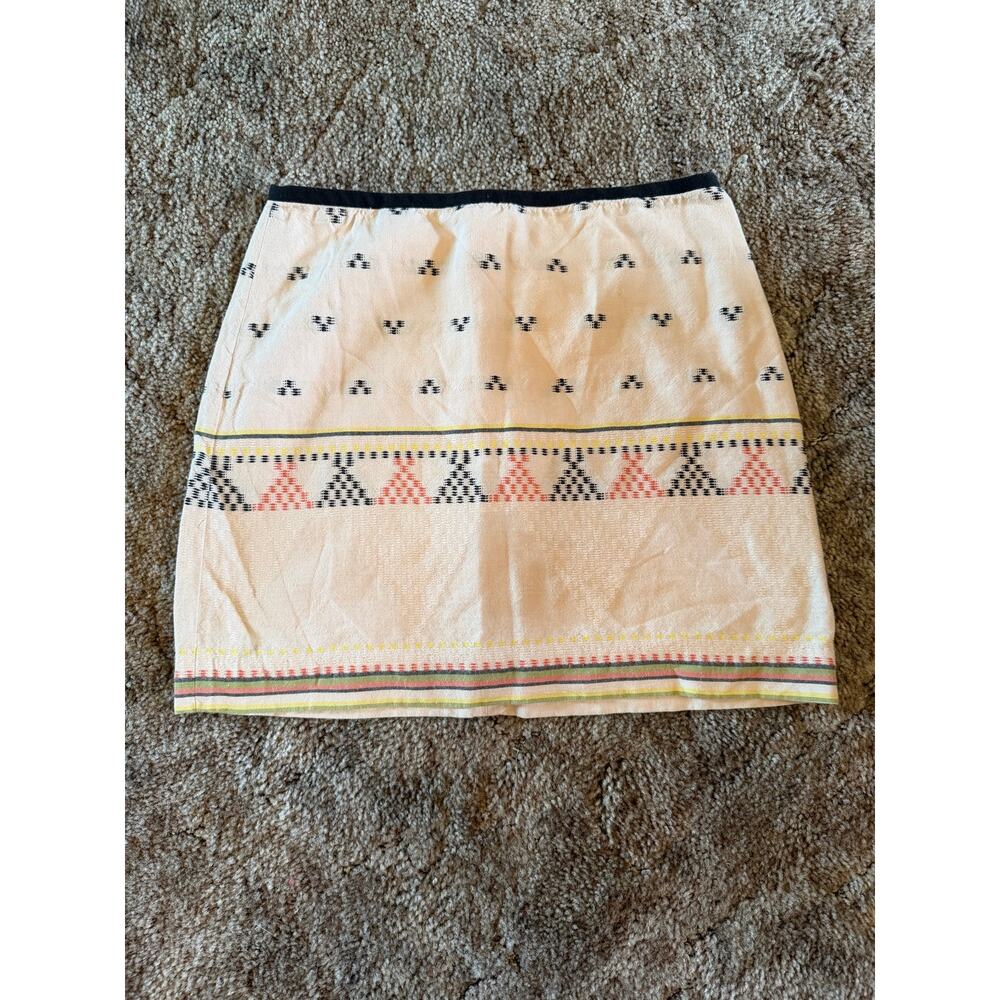 Madewell Ivory Tan Embroidered Gamine Boho A-Line Mini Skirt Southwestern Tribal